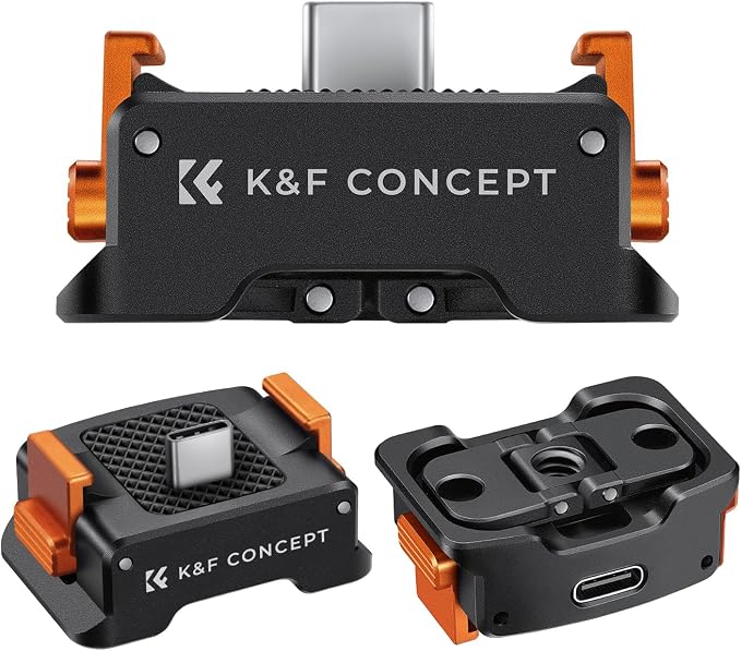 K&F CONCEPT Charging Adapter Base | Compatible with Osmo Pocket 3, Type-C Charging Dock Fit Arca-Swiss Standard, 1/4 Screw/Folding Finger, Aluminum Alloy, PP20 by KFCONCEPT