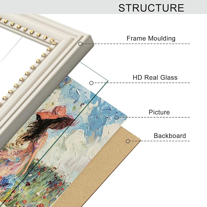 4x6 Picture Frame in Beige with Classic Gold Beaded Border, Solid Wood with Real Glass, Vertical and Horizontal Desk Tabletop or Wall Hanging - Image 5