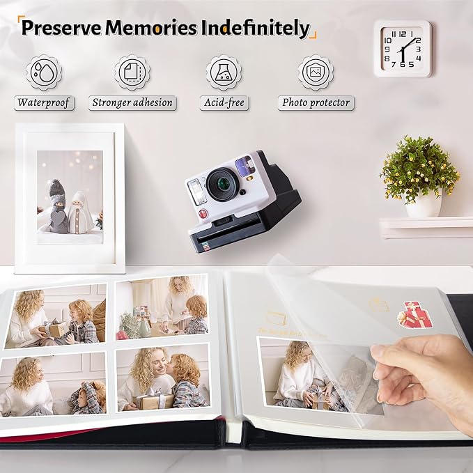 Artfeel Photo Album Self Adhesive Scrapbook,60 Pages Large Photo Book for 4x6,5x7,8x10 Pictures,DIY Album for Baby Wedding Family Travel Birthday,with Metallic Pen and Scraper - Image 2