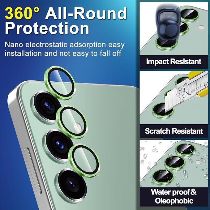 for Samsung Galaxy S24 FE Camera Lens Protector, Individual Metal Ring Tempered Glass Lens Cover, [Strong Adsorption] Scratch Resistant Ultra-Thin HD Clear Lens Cover, 1 Set-Green - Image 3