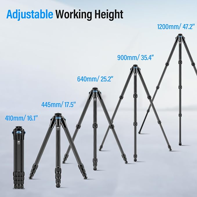 SIRUI AM-284 Carbon Fiber Tripod for Travel, Professional Camera Tripod with 4-Section Legs, Twist Leg Locks, Detachable Metal Spikes, Loads up 33LB, Max Height 47.2“ - Image 7