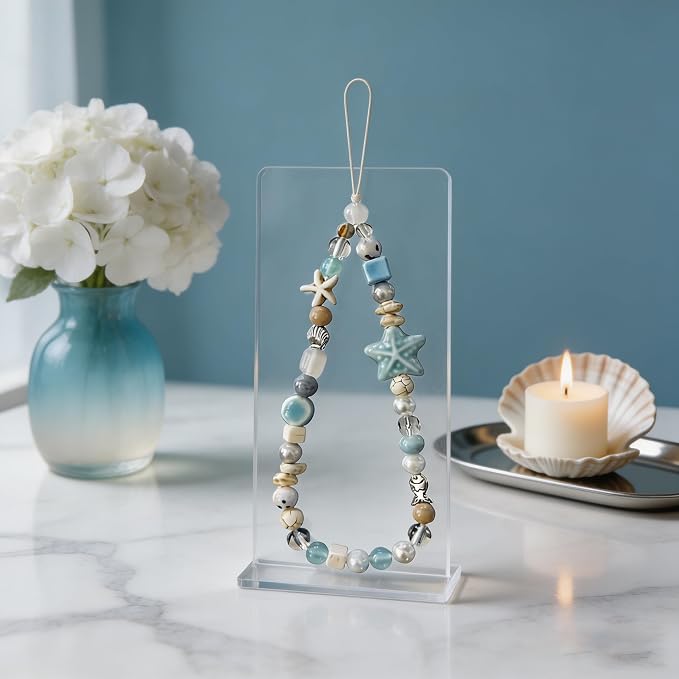 2 Pcs Phone Charm Strap Hand Wrist Strap Camera Lanyard Pearl Beaded Cute Chain String Accessories Universal for iPhone 17 Pro Max 16 15 14 for Samsung Women Girls Keychain Summer Ocean Star and Shell - Image 9