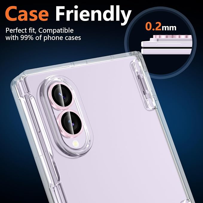 for Samsung Galaxy Z Fold 8 Camera Lens Protector, Individual Metal Ring Tempered Glass Lens Cover, [Strong Adsorption] Scratch Resistant Ultra-Thin HD Clear Lens Cover, 1 Set-Pink - Image 8