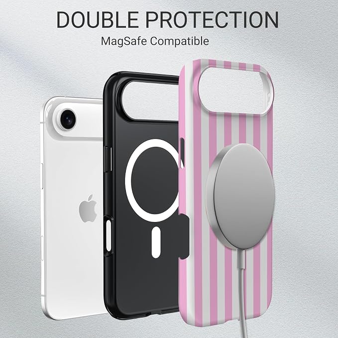 TPU Phone Case for iPhone 17 Air, MagSafe Wireless Charging Compatible, Shockproof Slim Fit Protective Cover with Anti-Yellowing & Raised Camera Protection (Pink Stripe, iPhone 17 Air(6.5")) - Image 6