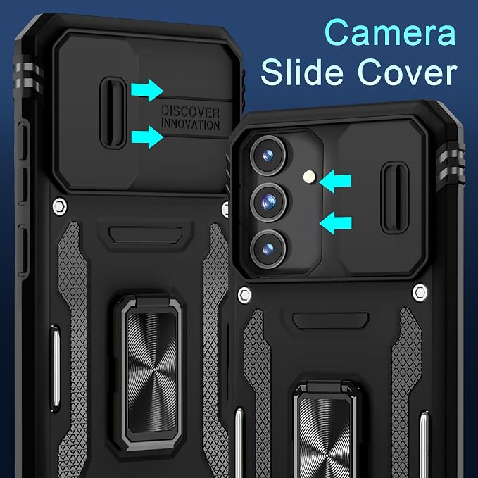 DEERLAMN Case for Samsung Galaxy S25 Plus/S24 Plus 6.7-Inch with Slide Camera Cover+Screen Protector(1 Pack), Rotated Ring Kickstand Military Grade Shockproof Protective Cover-Black - Image 3
