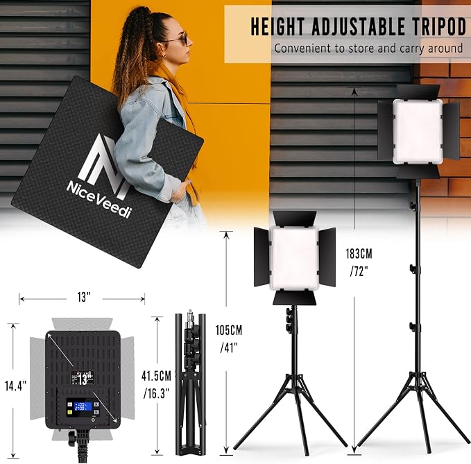 NiceVeedi 2-Pack Photography Lighting Kit, 36W Bi-Color Studio Lights 2700-6500K CRI 95+, Dimmable LED Video Light Kit with Remote Control & 72” Tripod Stand, Lighting for Video Recording/Photography - Image 6