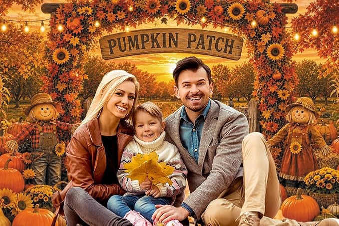 Fall Pumpkin Patch Backdrop 8x8ft Thanksgiving Autumn Harvest Scarecrow Sunflower Photography Background Fall Pumpkin Leaves Theme Baby Shower Party Decorations Photo Booth Props Vinyl - Image 6