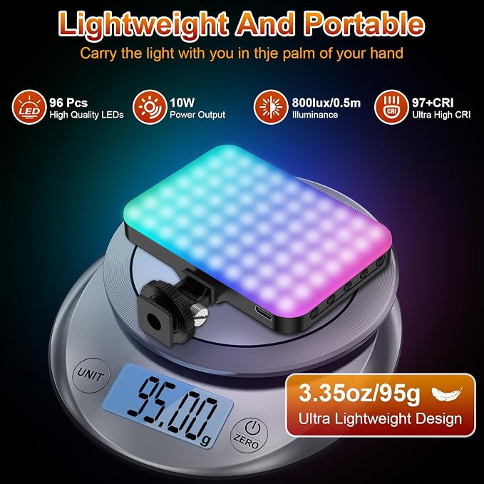 Hagibis RGB Video Light, 360° Full Color Selfie Light LED Camera Light with 3 Cold Shoe Mounts/CRI 97+/20 Scene Modes/2200mAh Rechargeable Portable Phone Light Photography Selfie Lighting - Image 3