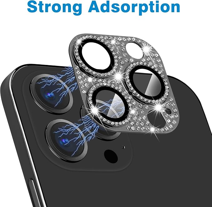 for iPhone 13 Pro & iPhone 13 Pro Max Camera Lens Protector, Bling 3D Rhinestone Diamond 9H Tempered Glass Camera Cover Anti Scratch Shockproof Metal Lens Screen Full Protective Cover -Graphite - Image 3
