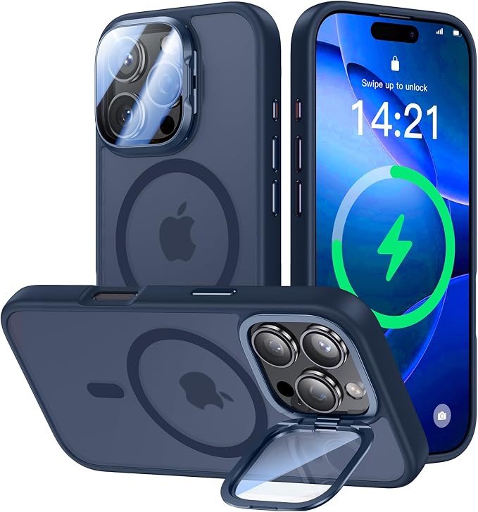 VOFATA [Upgraded] for iPhone 16 Pro Max Case with Camera Cover Stand [Fit for MagSafe][9H Camera Lens Protector] Mil-Grade Protection Translucent Magnetic iPhone 16 Pro Max Phone Case, Blue by VOFATA