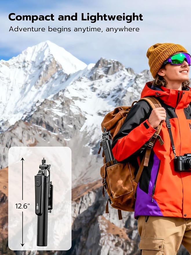 70" Extendable Phone Tripod Selfie Stick w/Light&Remote UT-02 | For iPhone & Android,360° Rotation,Selfie Stick W/ Remote Control,Fill Light,Video Recording,Photography,TikTok & Vlogging - Image 8