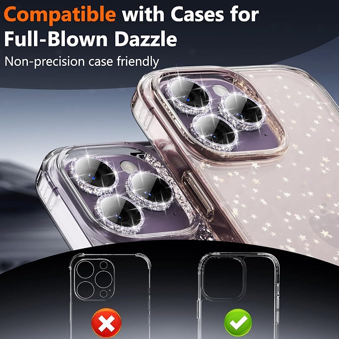 YWXTW [All-Over Glitter Camera Lens Protector for iPhone 17 Pro Max/17 Pro/16 Pro Max/16 Pro/15 Pro Max/15 Pro/14 Pro/Max, 9H Tempered Glass Camera Cover, Anti-Scratch Case Friendly (Deep Purple) - Image 7