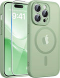 FNTCASE for iPhone 14 Pro Case, Compatible with Magsafe, Screen Protector | Full Camera Protection, Translucent Matte, 14FT Military Grade Drop Proof, Shockproof Protective Phone Cover, Light Moss by FNTCASE