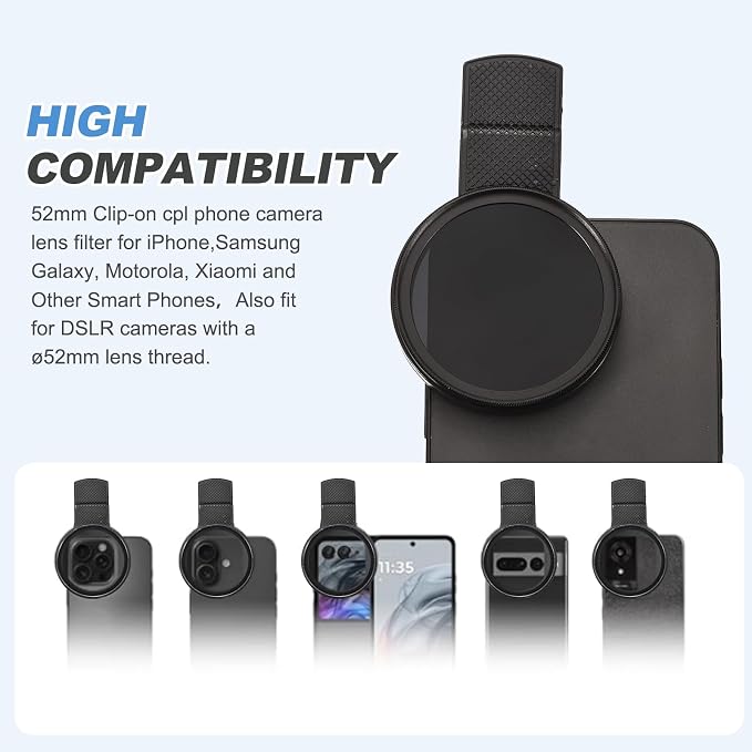 PATIKIL 52mm Phone Camera Lens, Clip-On ND8 Filter Circular Polarizing Lens for Most Smart Phones and DSLR Cameras, Black - Image 4