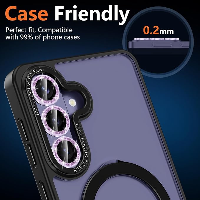 for Samsung Galaxy S26 Plus Camera Lens Protector, Individual Metal Ring Tempered Glass Lens Cover, [Strong Adsorption] Scratch Resistant Ultra-Thin HD Clear Lens Cover, 1 Set-Purple Sparkly - Image 6