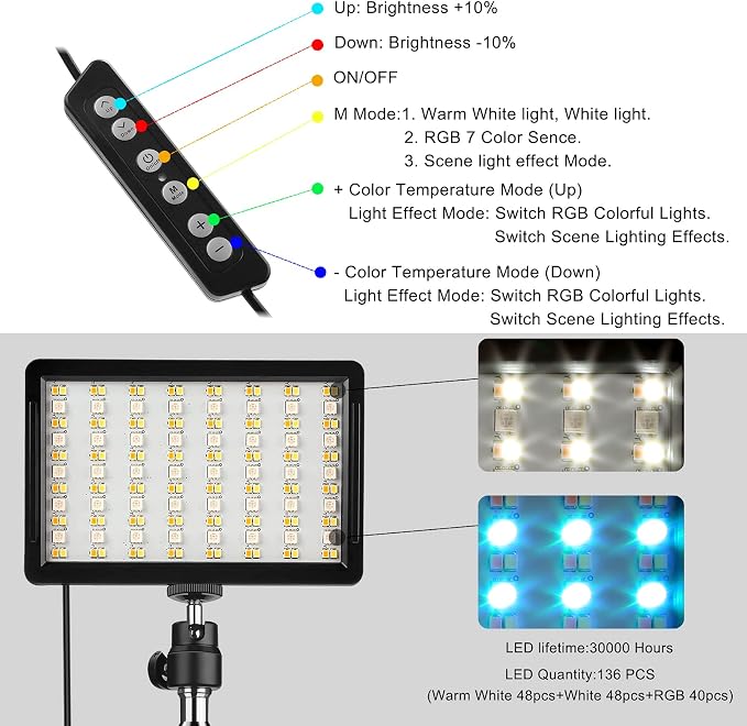 2 Packs RGB LED Video Light with Tripod Stand/White Filters - Image 4