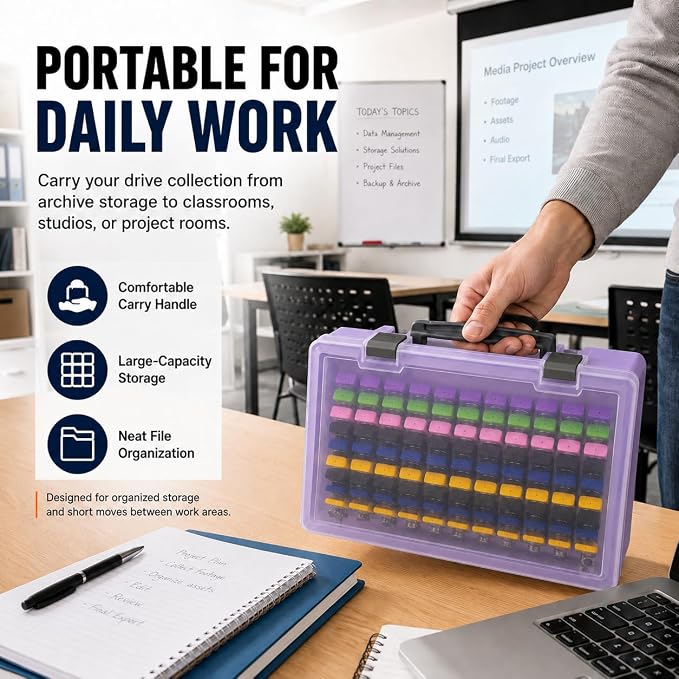 FULLCASE USB Flash Drive Case for SanDisk,for Samsung,for PNY,104-Slot | Hard Plastic Thumb Drive Organizer,for Lexar,for JOIOT,for SamData,for SIMMAX,Dual-size Removable Foam,Case Only Purple - Image 8