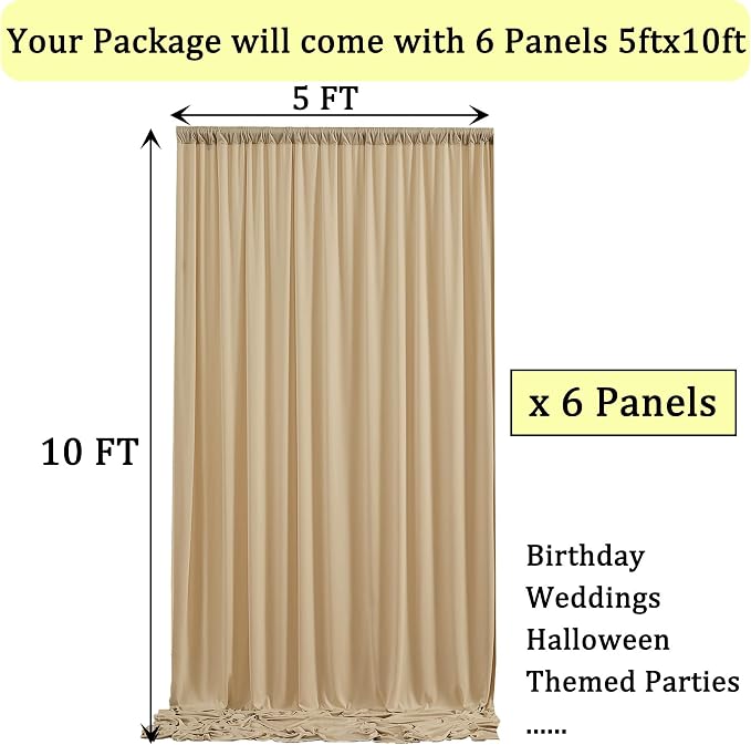 30ft x 10ft Wrinkle Free Champagne Backdrop Curtains for Parties, 6 Panels 5x10ft Thick Polyester Photo Backdrop Drapes for Wedding Birthday Party Photography Background Stand - Image 5