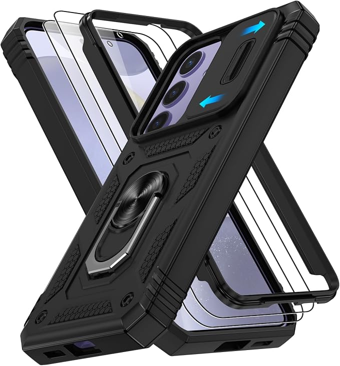 Gritup for S24 Plus Case: Galaxy S24 Plus Case with 2*Screen Protector | Magnetic Stand & Slide Camera Cover | Shock Proof Military-Grade Funda para S 24 Plus Cover -Black by Gritup