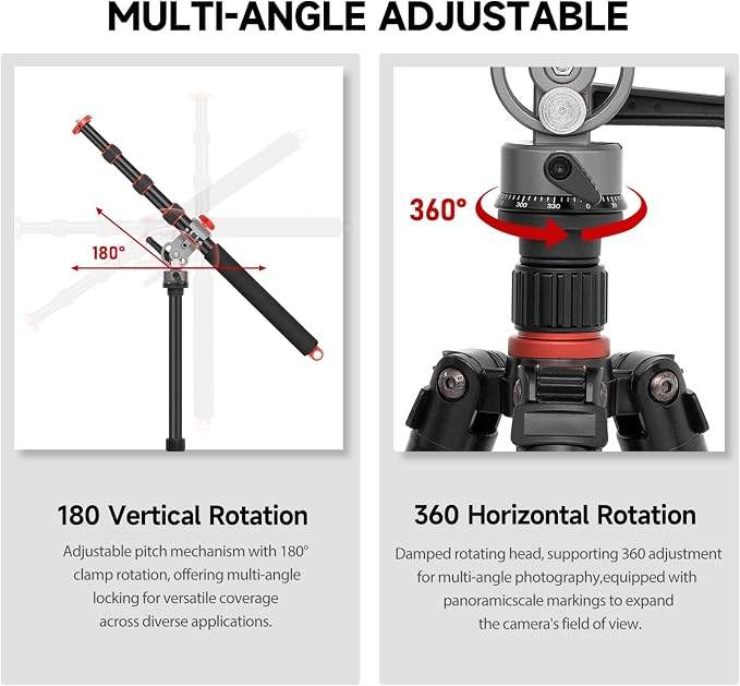 AMBITFUL 56.5" Tripod Extension Boom Arm Aluminum Heavy-Duty Stand Arm | 18.3"-56.5" Adjustable Tripod Boom Arm with Sandbag 360° Rotatable Overhead Photography Arm for Camera, 22lbs Load Capacity - Image 4
