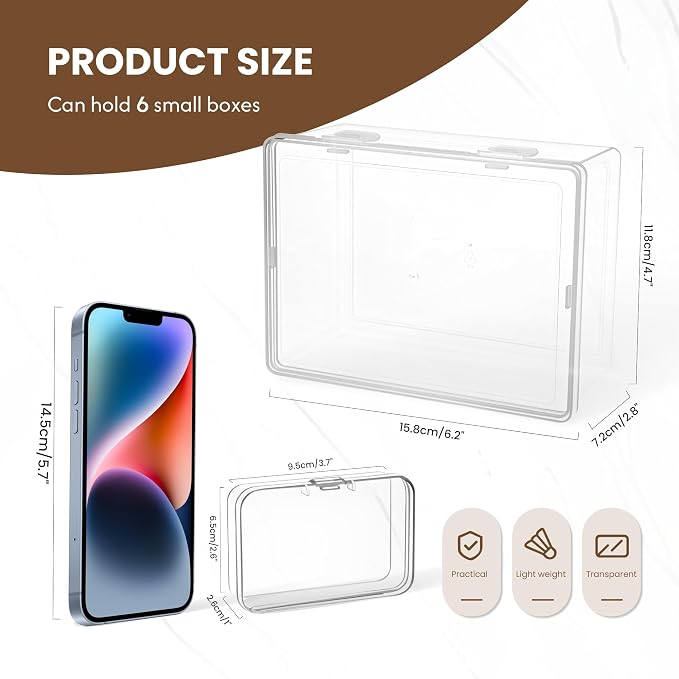 zoeynex 6-Pack Large Clear Plastic Storage Boxes with Master Case – Business Card Organizer System for 500+ Cards, Portable Hard Cases for USB Drives, Crayons, 3" Hardware & Crafts – 3.8" x 2.6" x 1" - Image 5