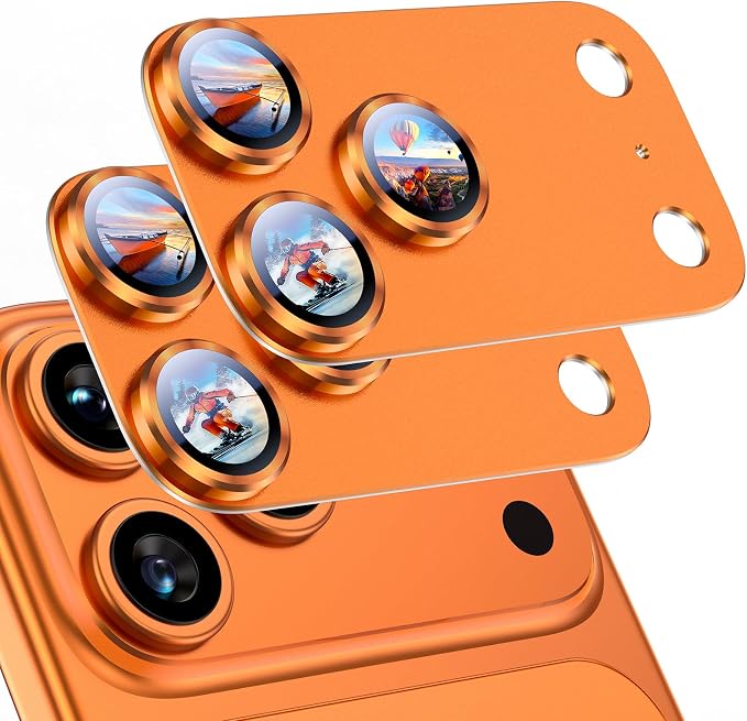 Uyiton for iPhone 17 Pro Max Camera Lens Protector, Metal Frame Glass Cover | Not Easy to Break, Strong Adsorption, Case-Friendly, Metal 9H Sapphire Glass Rear Camera Screen Cover, Cosmic Orange, 2 Packs by Uyiton