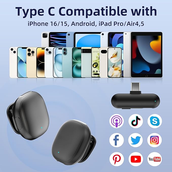 NPTCL Mini Wireless Microphone USB C for iPhone 17 16 15 iPad Android Phone | AI Noise Cancelling Clip on Lavalier Mic, 35H Charging Case, 328Ft Transmission for Video Recording Vlogging Podcasting - Image 6