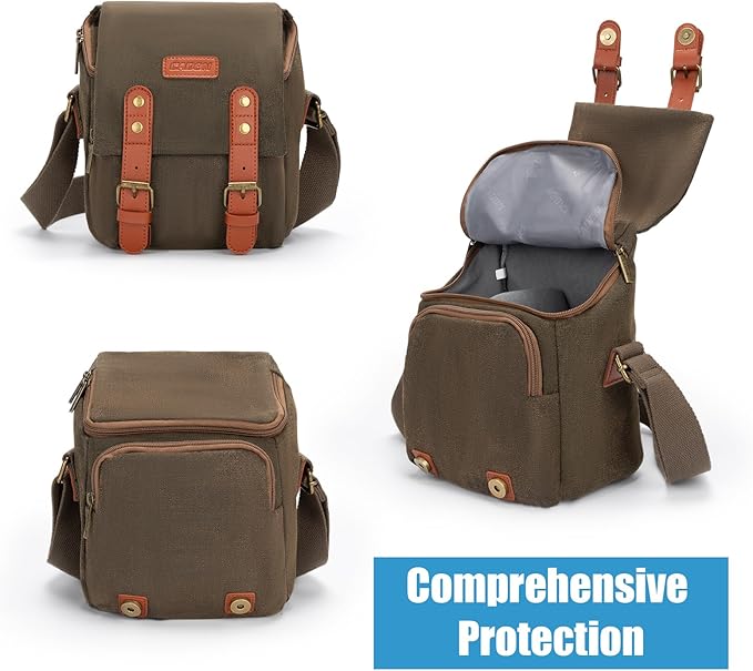 CADeN Compact Camera Bag Case Canvas Leather Trim Compatible for Nikon, Canon, Sony Mirrorless Camera and Lenses Waterproof, Camera Shoulder Messenger Bag (Small 1.0 Brown) - Image 3