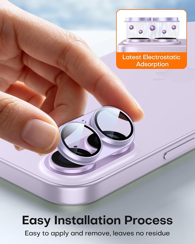 TAURI 2 Pack for iPhone 17 Camera Lens Protector, Lavender | Full Coverage Military-Grade Shatterproof, Upgrade AR Anti-Reflection Ultra Clear Transmission & Case Friendly - Image 5
