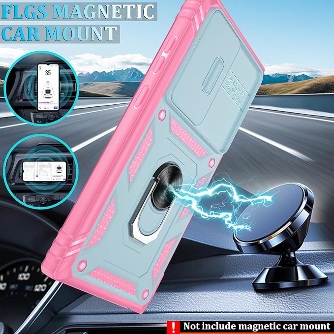 Gritup for Case Samsung S24 Ultra: Case Galaxy S24 Ultra with 2*Screen Protector | Magnetic Stand & Slide Camera Cover | Shock Proof Military-Grade Funda para S24 Ultra Cover -Green+Pink - Image 6