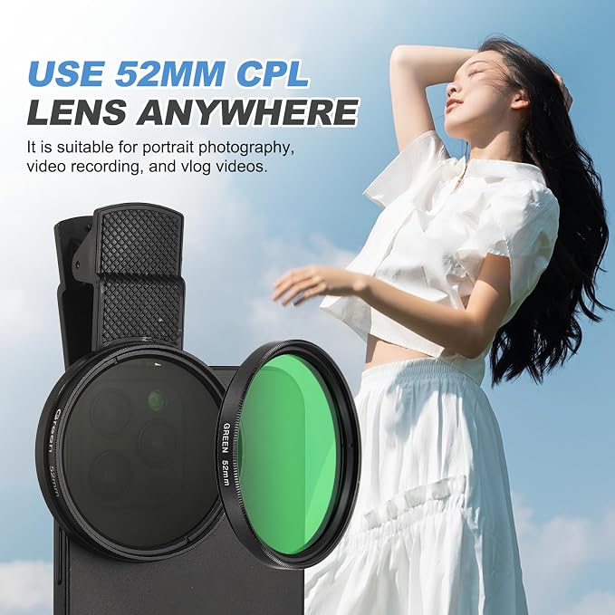 PATIKIL 52mm Phone Camera Lens, Clip-On Full Color Filter Circular Polarizing Lens for Most Smart Phones and DSLR Cameras, Green - Image 7