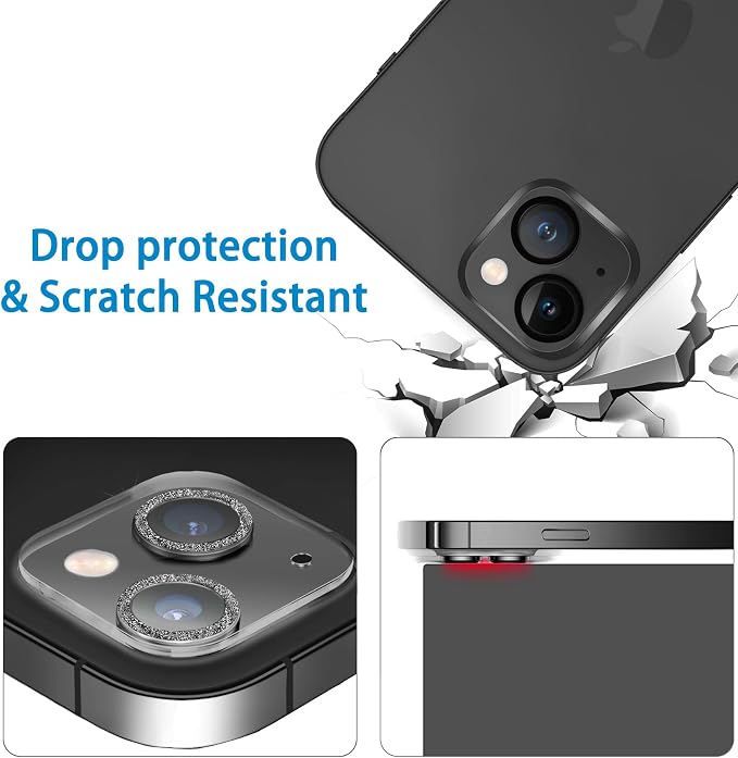 3 Pack Dengduoduo Tempered Glass Camera Lens Protector for iPhone 14 6.1" & iPhone 14 Plus 6.7", Glitter Bling Diamond, Ultra HD, 9H Hardness, Anti-Scratch, Case Friendly, Easy to Install [No Affect on Night Shots] - Image 4