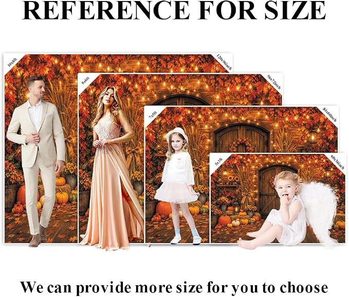 Rustic Barn Wooden Door Fall Backdrop 8x6ft Brick Wall Maple Leaf String Light Thanksgiving Background Pumpkin Sunflower Haystack Harvest Autumn Famliy Party Decorations Vinyl - Image 7