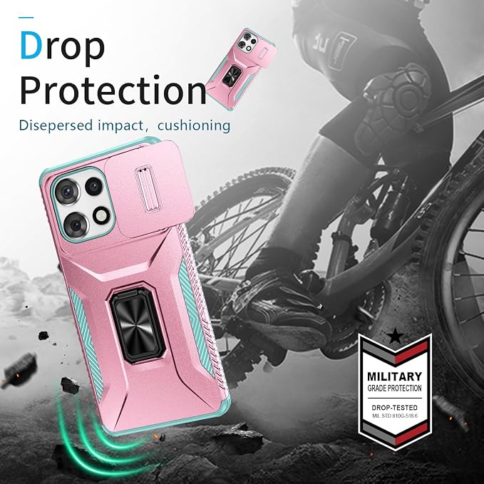 for Moto G Play 5G 2025 Case with Sliding Camera Lens Cover,HD Screen Protector,360° Rotating Ring Kickstand,AYMECL Military-Grade Shockproof Protective Cover for Motorola G Power 2025,Pink+Turquoise - Image 6
