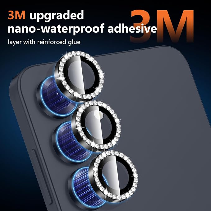 for Samsung Galaxy S25 Plus Camera Lens Protector, Individual Metal Ring Tempered Glass Lens Cover, [Strong Adsorption] Scratch Resistant Ultra-Thin HD Clear Lens Cover, 1 Set-Black Diamond - Image 4