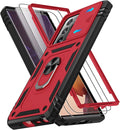 for Samsung Galaxy Note 20 Ultra Case with 2PCS Screen Protector, Build in 360° Rotating Ring Kickstand, Military Grade Protective Case for Note 20 Ultra Phone, Red+Black by Gritup