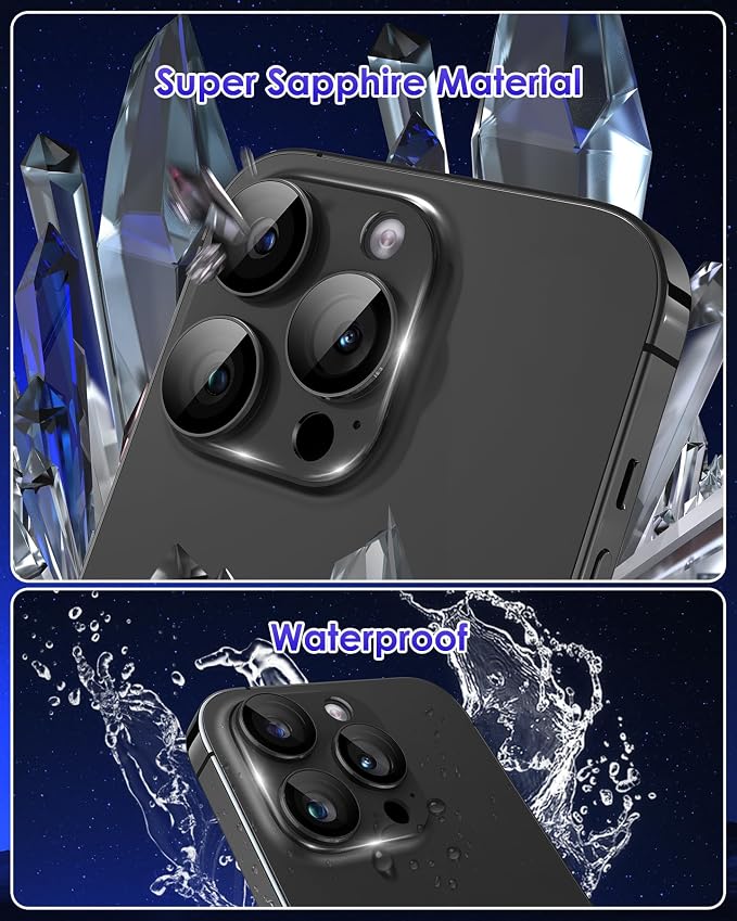 Compatible for iPhone 16 Pro Max/iPhone 16 Pro/iPhone 14 Pro/iPhone 14 Pro Max Camera Lens Protector [Full Coverage Metal] 9H Tempered Glass Camera Cover Titanium Black - Image 6
