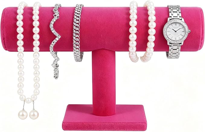 TENINYU Hovering T-Bar Bracelet Necklace Earring Bangle Pendants Anklet Tower Watch Key Jewelry Display Stand for Home Organization (Rose Red) - Image 2