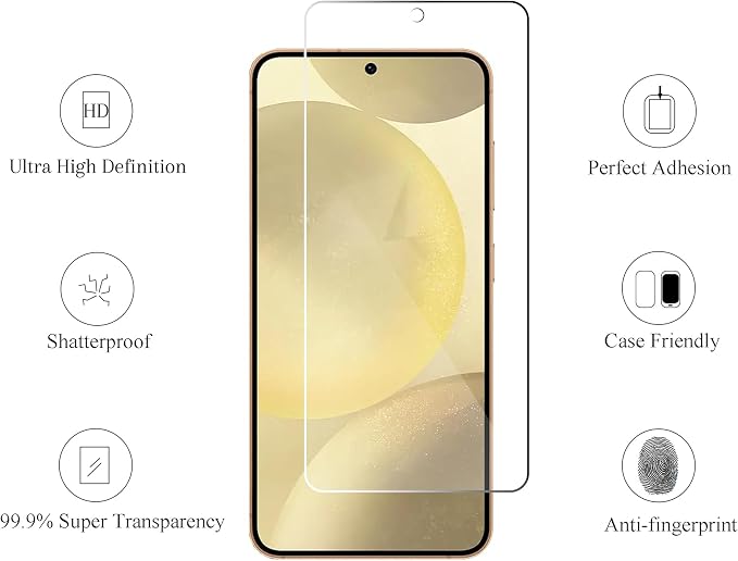 Ailun Screen Protector + Camera Lens Protector for Galaxy S24, 3+3 Pack | Tempered Glass, Fingerprint Unlock Compatible, 0.25mm, Anti-Scratch, Case Friendly, Clear, HD - Image 2