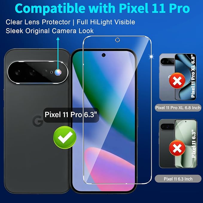 letosan 3 Pack for Google Pixel 11 Pro Screen Protector Tempered Glass + 3 Pack Camera Lens Protector, Military Grade Shatterproof, 9H Hardness, Fingerprint Unlock,Case Friendly 6.3 Inch - Image 2