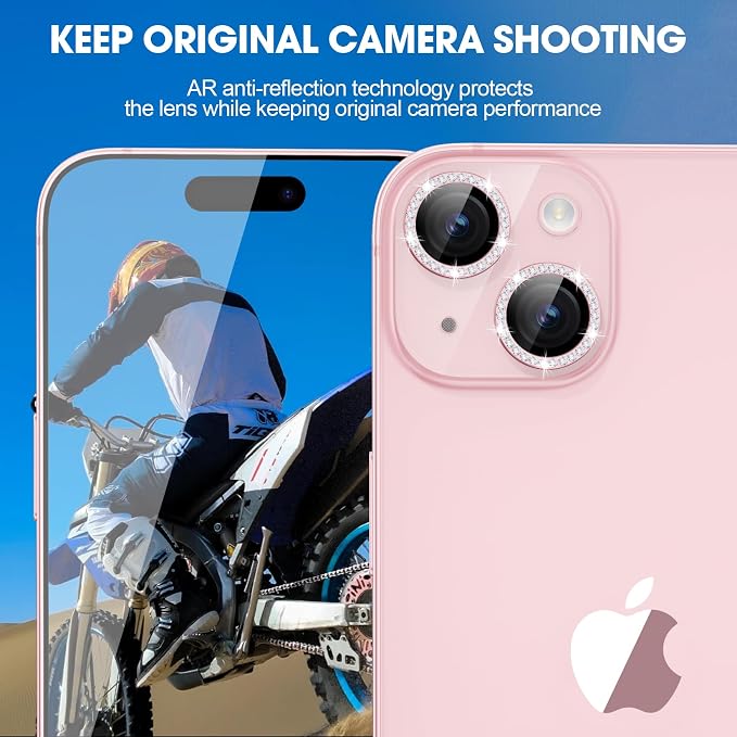 for iPhone 15/15 Plus Camera Lens Protector Bling Diamond, Pink | Individual Metal, 9H Hardness, Scratch Resistant, Shockproof, Drop Protection, Case Friendly, Stylish Accessories - Image 4