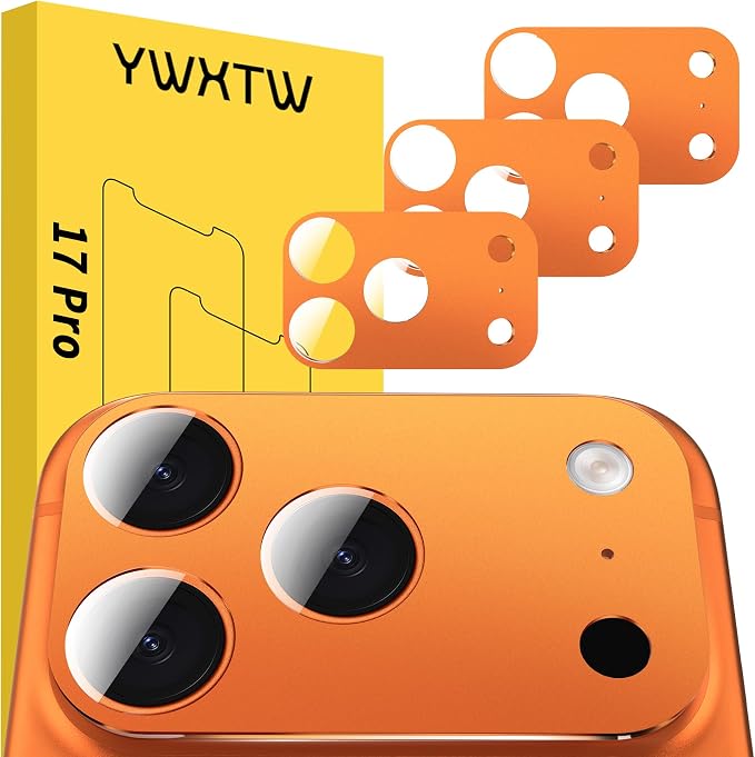 YWXTW [0 Bubbles for iPhone 17 Pro Camera Lens Protector, Full Coverage Tempered Glass Lens Screen Protector for iPhone 17 Pro Accessories, Case Friendly, HD Clear, 3 Pack (Cosmic Orange) by YWXTW