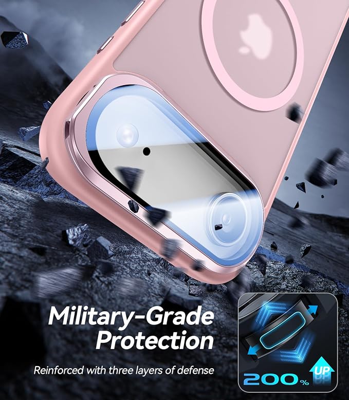 VOFATA [Upgraded Full Camera Protection] for iPhone Air Case with Camera Cover Stand [Fit for MagSafe][10FT Mil-Grade Protection] Translucent Magnetic Phone Cover for iPhone 17 Air Case, Pink - Image 5