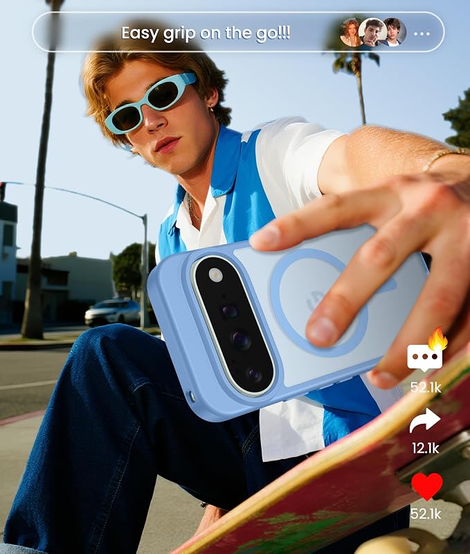 FNTCASE for Google Pixel 11 Pro XL Case, Fit for Magsafe, Screen Protector | Translucent Matte Magnetic Back, 14FT Military Grade Drop Protection, Shockproof Protective Phone Cover, Light Blue - Image 9