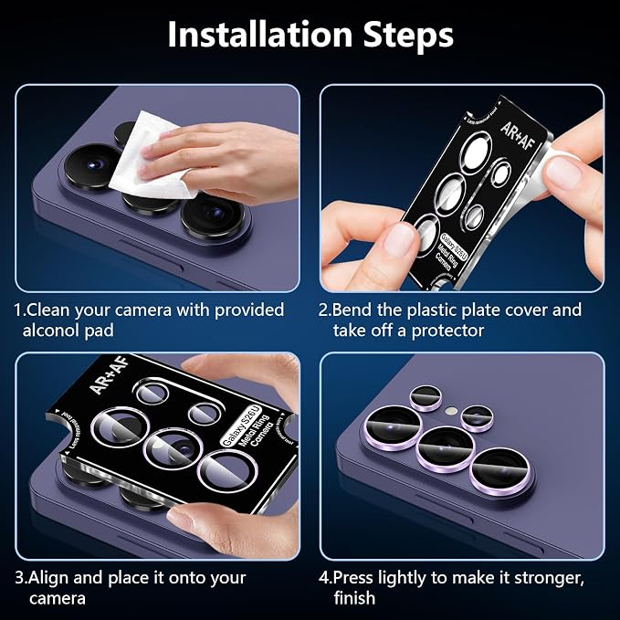 for Samsung Galaxy S26 Ultra Camera Lens Protector, Individual Metal Ring Tempered Glass Lens Cover, [Strong Adsorption] Scratch Resistant Ultra-Thin HD Clear Lens Cover, 1 Set-Purple Ring - Image 7