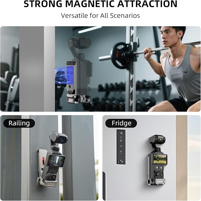 Pocket 4/3 Magnetic Mini Tripod Mount, Metal Cage Clamp Frame with Mantis Hook Stand, Cold Shoe＆ 1/4" Screw for DJI Osmo, 180° Adjustable Expansion Adapter Holder for Xtra Muse Accessories - Image 3