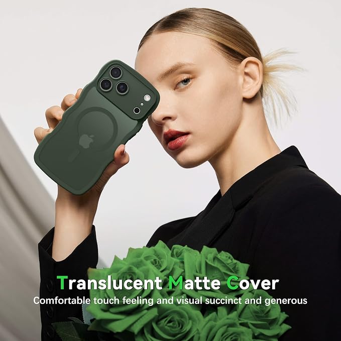 BENTOBEN Magnetic for iPhone 17 Pro Case, Cute Wavy [Full Camera Protection] [Compatible with MagSafe] Matte Anti-Slip Bumper Women Girls Boys Protective Cover for 17 Pro 6.3", Deep Green - Image 8