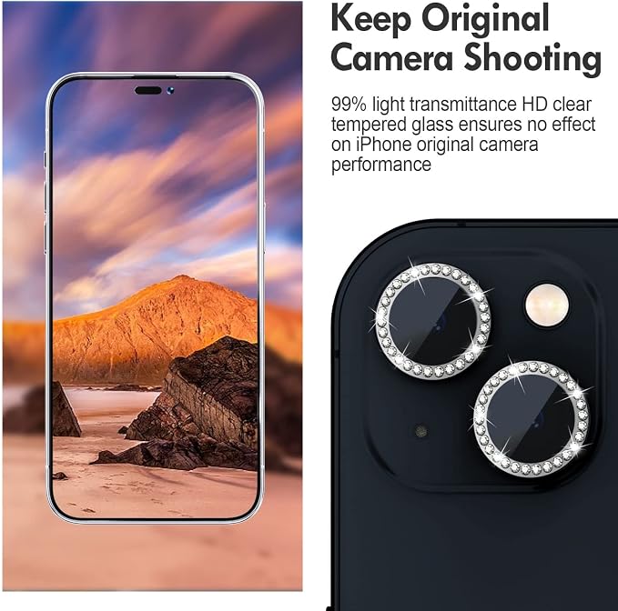 for iPhone 14/14 Plus Camera Lens Protector Bling Diamond, Black | Individual Metal, 9H Hardness, Scratch Resistant, Shockproof, Drop Protection, Case Friendly, Stylish Accessories - Image 4