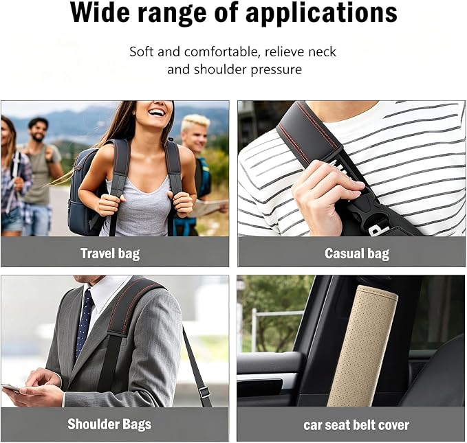 Beige Breathable PU Leather Seat Belt Covers - 2Pcs, Perforated Seat Belt Pads, Universal Fit for Car Truck SUV - Image 6