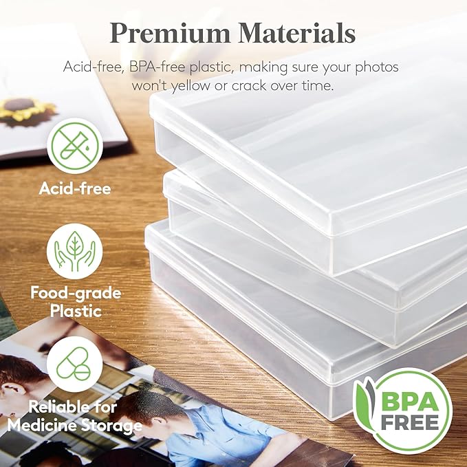 Lifewit 16 Pcs Photo Storage Box for 4"x 6" Pictures, Acid-Free, Clear | 1 Pcs Transport Outter Case with Handle& Labels, Container for Cards, Sticker, Seed, Scrapbooking, Craft, Classroom Supplies - Image 5